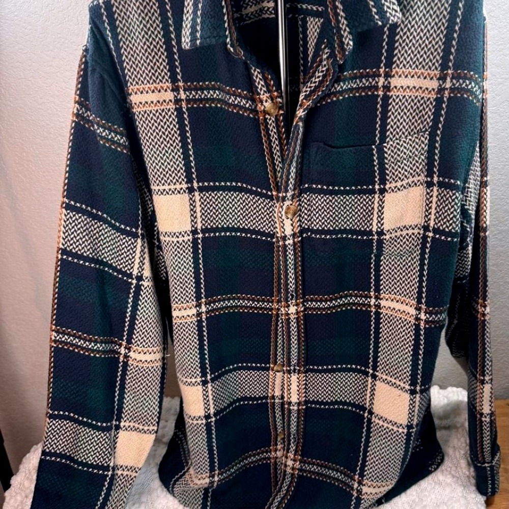 Abercrombie & Fitch Green Plaid Flannel Shirt Men's M Button Up Casual Cotton